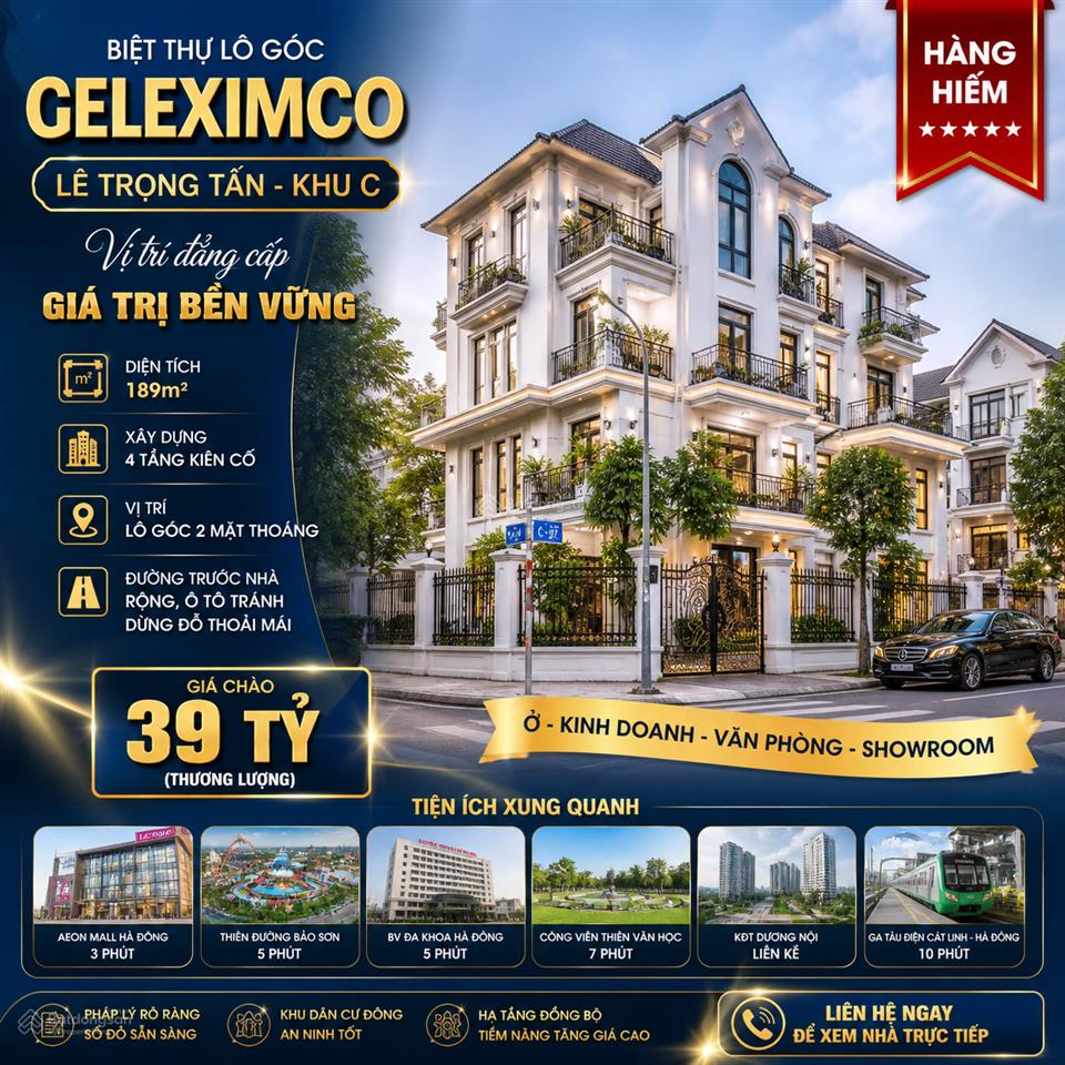 Siêu phẩm biệt thự lô góc geleximco lê trọng tấn  189m²  giá tốt hiếm có