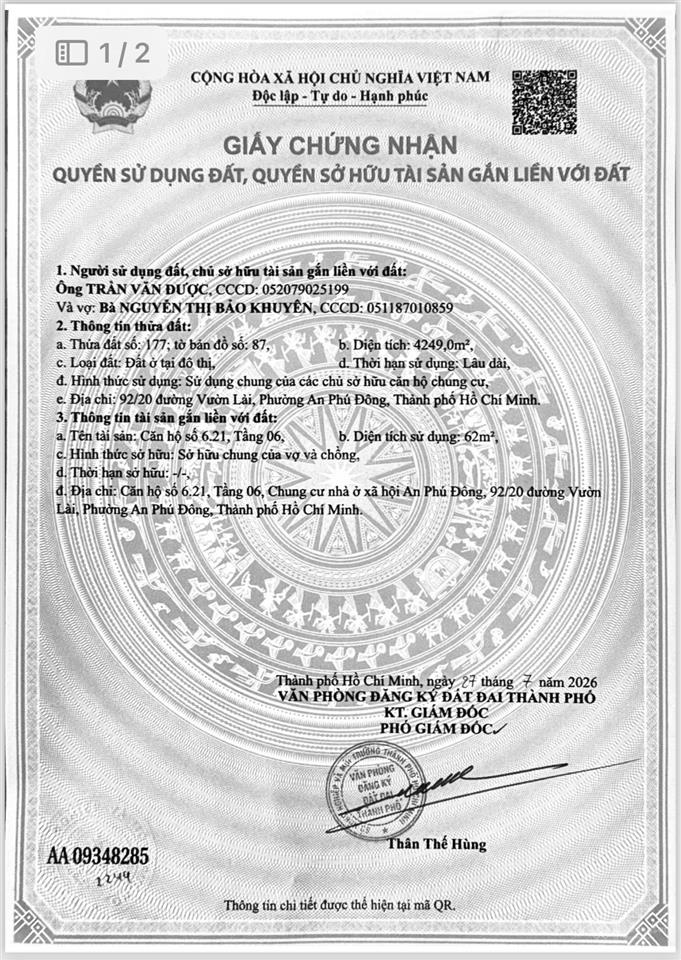 Căn hộ an phú đông sổ hồng riêng, full nội thất, đang cho thuê 8tr/tháng