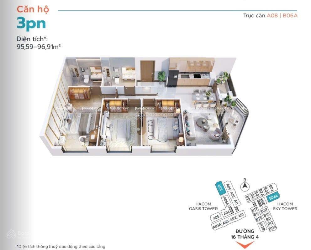 Hacom tower căn góc 96m2 đẹp nhất full nội thất 4 sao ngay quảng trường 16/4. 0937 048 ***