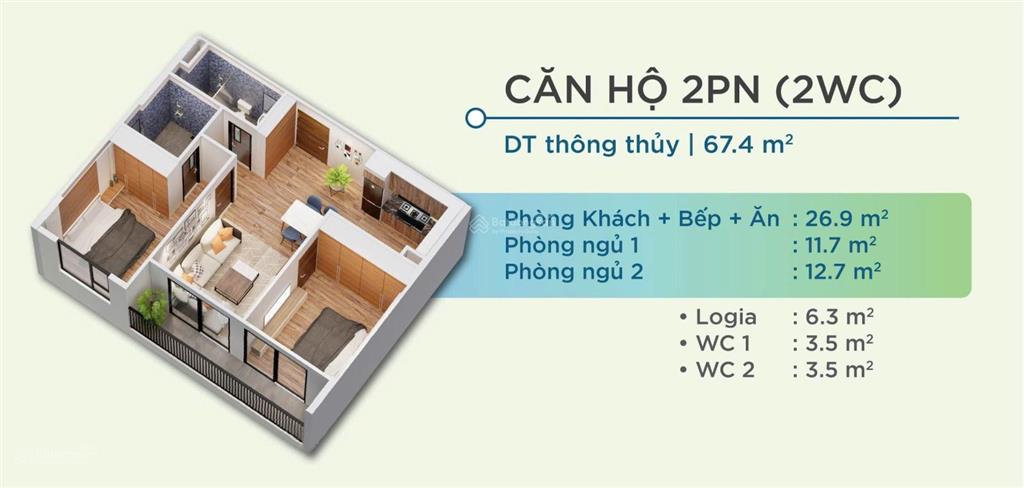 Quỹ căn 2ngủ 62m2 tầng cao đẹp view hồ cực vip, giá chỉ 23tr/m2. ck 9%, vốn ban đầu 400tr/căn