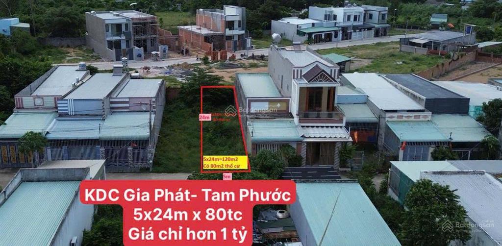 Đất xây nhà ở rất đẹp 5m x 24m=120m2  có 80m2 tc  giá 1, x tỷ  bao luôn giấy tờ