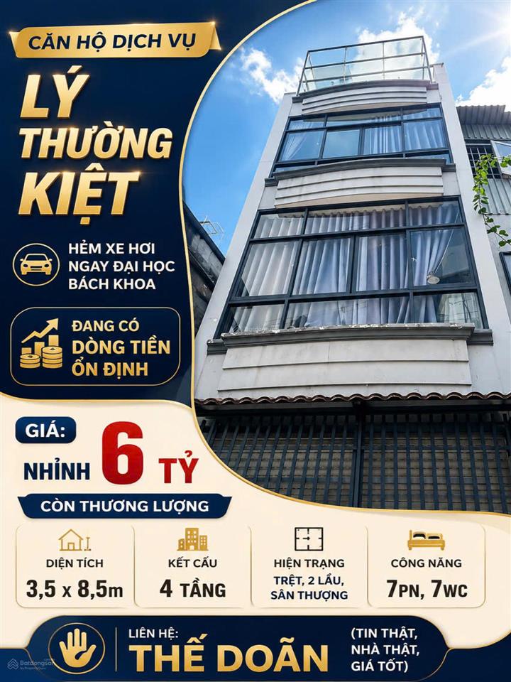Căn hộ dịch vụ lý thường kiệt, hẻm xe hơi ngay đại học bách khoa, đang có dòng tiền ổn định.