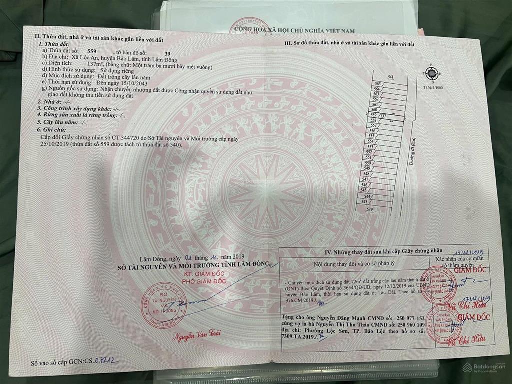 Bán đất nền tại xã lộc an, bảo lâm, lâm đồng, 600 triệu vnd, 137 m2, giá chính chủ.