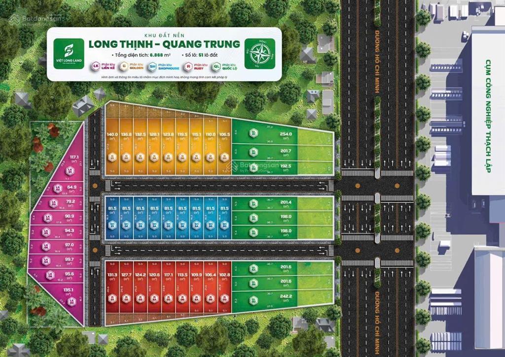 Bán lô đất long thịnh  quang trung mặt đường hồ chí minh  diện tích 81m2, mt 5m, với giá 684tr