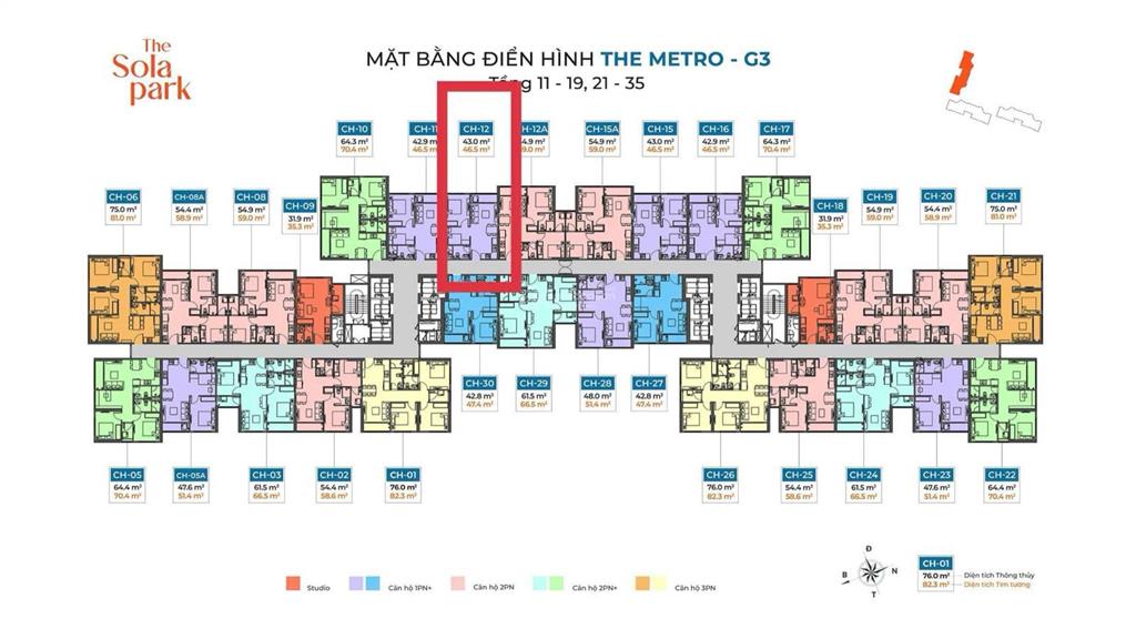 Hàng hiếm giá rẻ căn hộ sola park 1 ngủ+1 43m2 giá 3,4 tỷ view nội khu đông nam, vay 50%ahls 3/2027