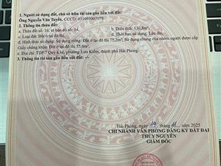 Duy nhất lô 75m2 chỉ 480 tr mặt đường nhựa 8m tại phường lưu kiếm, thủy nguyên, hải phòng