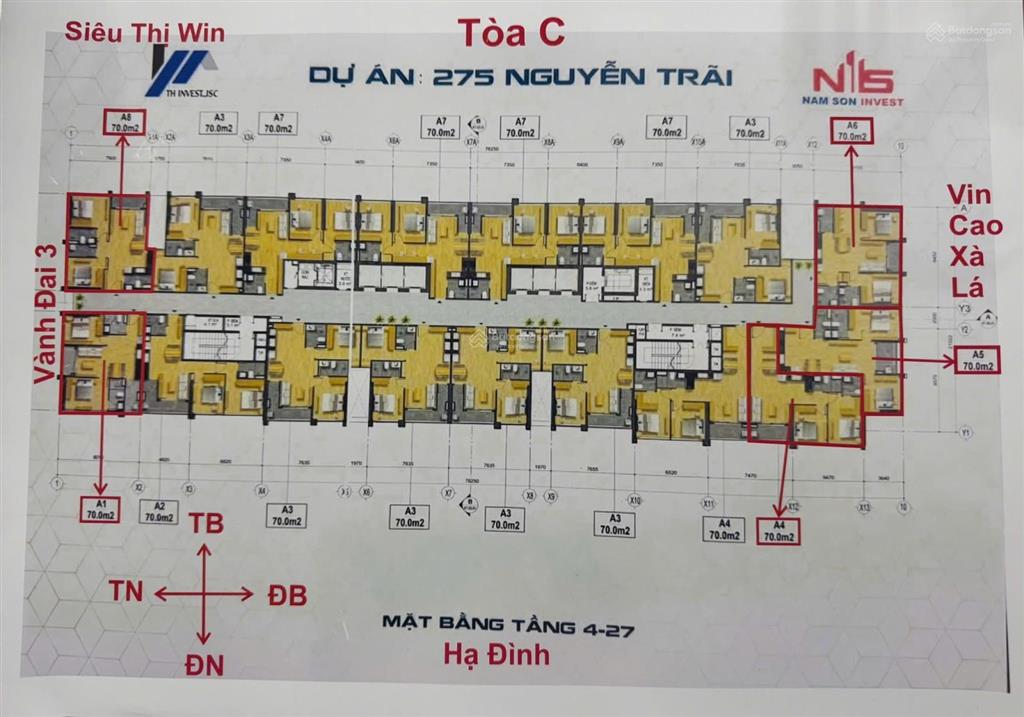 Căn thương mại dự án 275 nguyễn trãi  bca, giá 4.89 tỷ, dtich 70m2, tầng trung, view thoáng