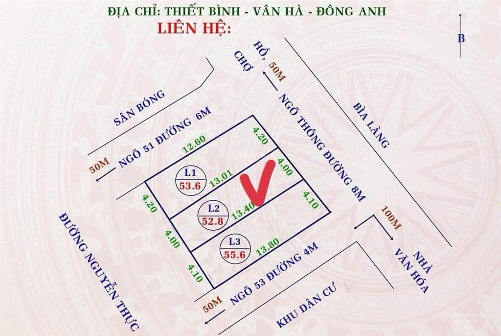 Bán 52.8m2 bìa làng vân hà, vị trí kinh doanh, đường 8m