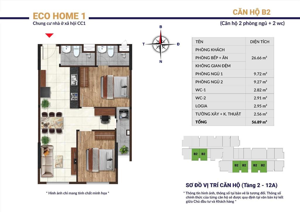 Bán căn hộ noxh eco home 1, diện tích 60m2, 2pn, 1wc, giỏ hàng cđt tại trường chinh, phú mỹ
