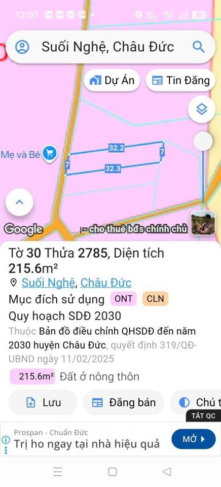 Cần tiền bán gấp lô đất thổ cư đường nhựa 6m  xã suối nghệ  châu đức  bà rịa vũng tàu dt 7x32m