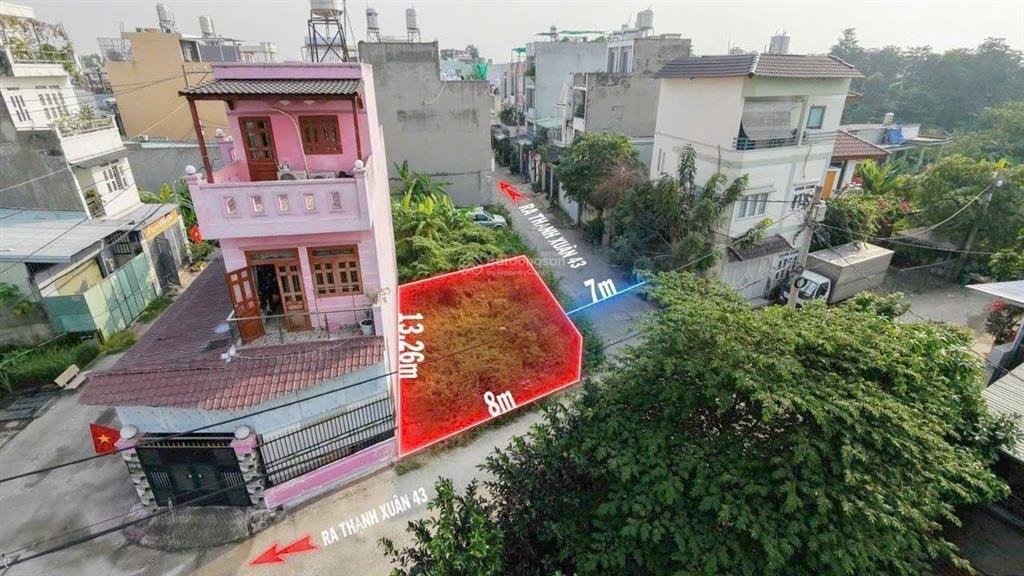 Đất góc 2 mt thạnh xuân 43 q12  diện tích 8x13m  giá chỉ 5 tỷ