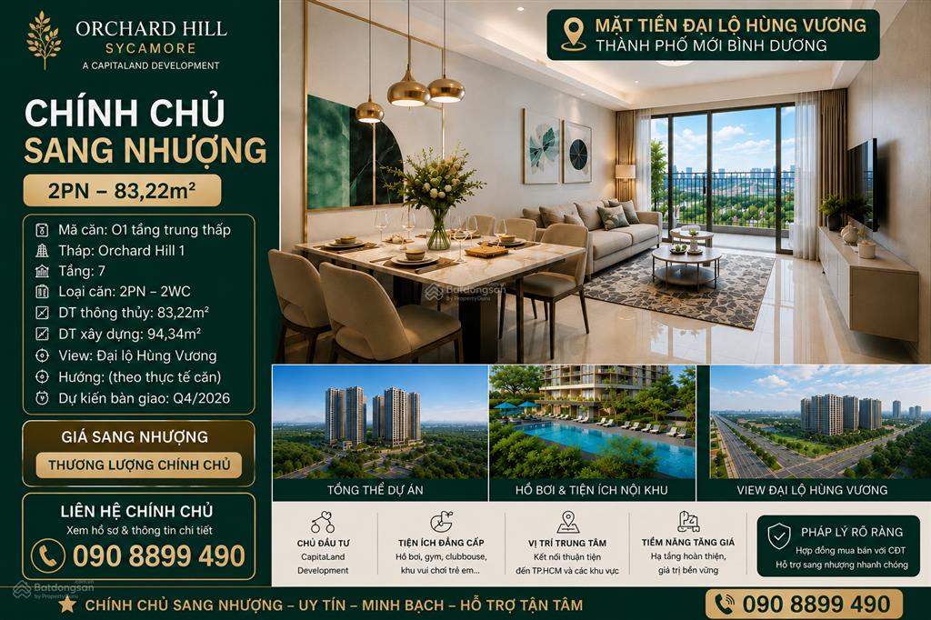 Chính chủ sang nhượng căn 2pn orchard hill  sycamore capitaland 94,34 m²
