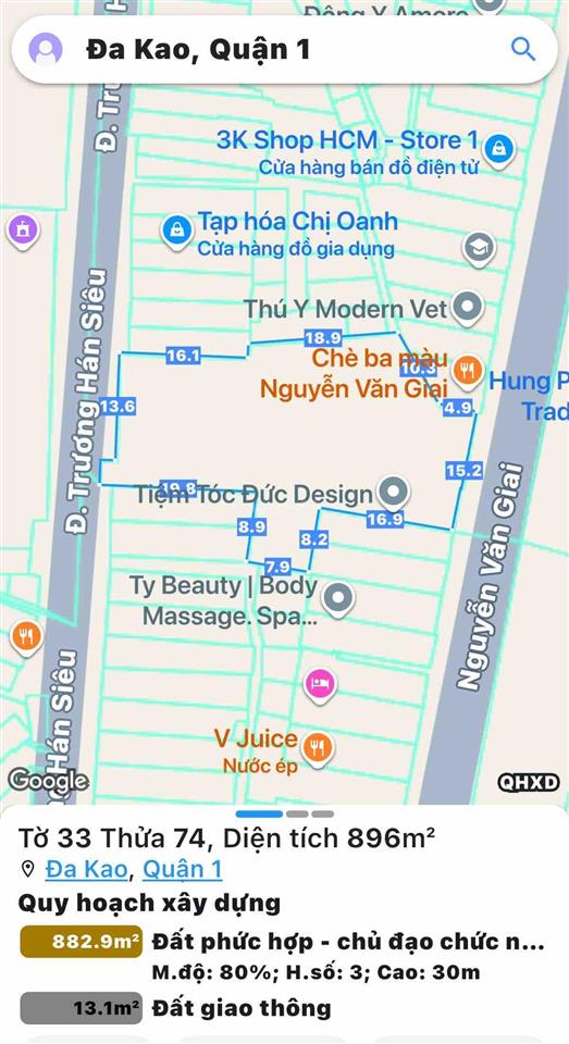 876m2 đất 2 mặt tiền đa kao quận 1  15m x 55m