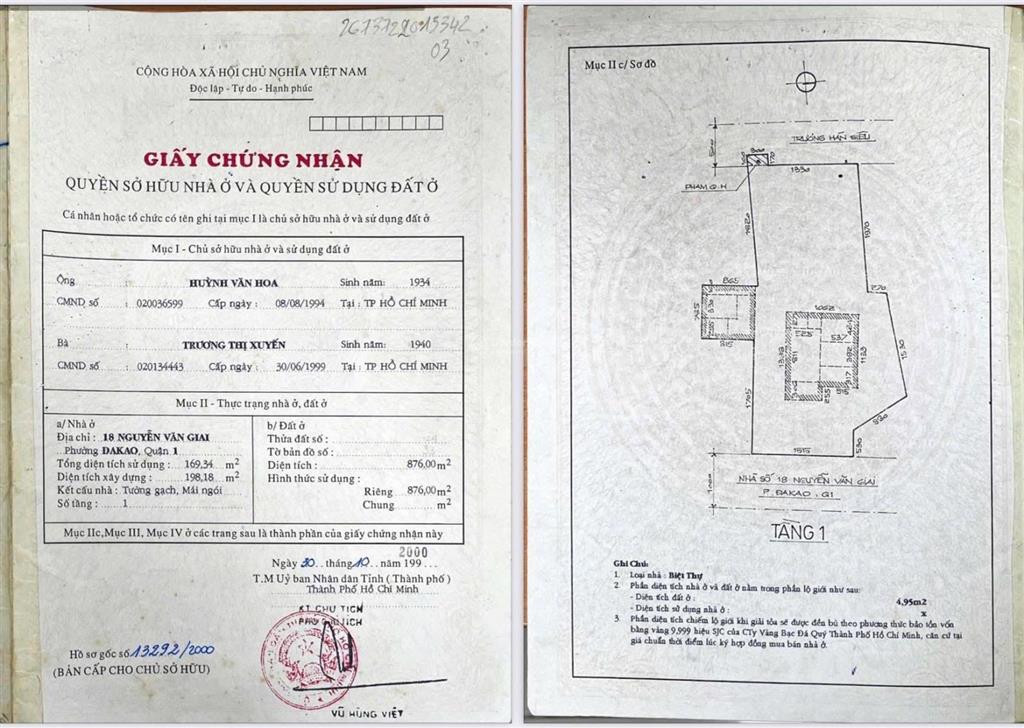 876m2 đất 2 mặt tiền đa kao quận 1  15m x 55m