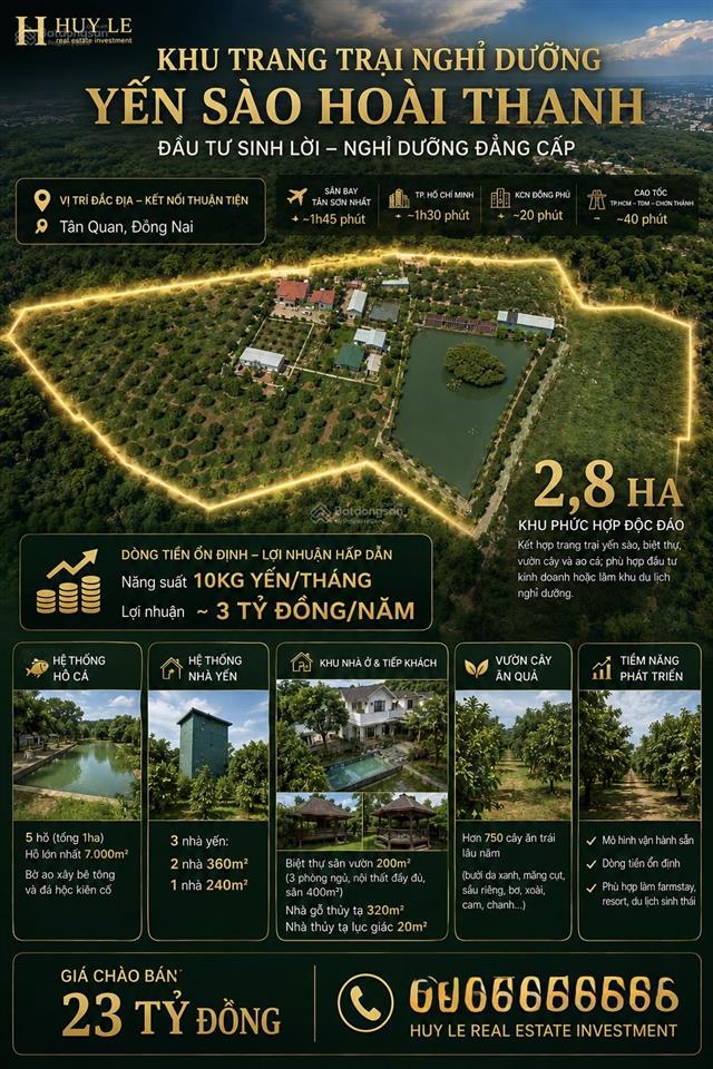 2,8ha tân quan đồng nai  dòng tiền lợi nhuận 3 tỷ/năm