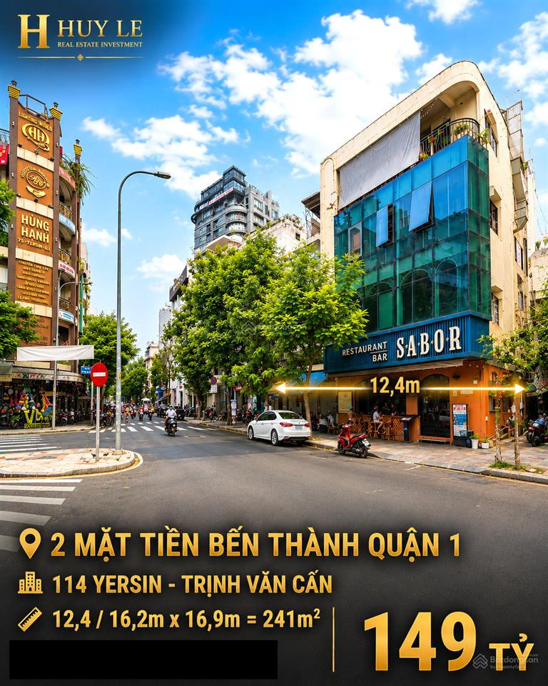 2 mặt tiền bến thành, quận 1 [ 241m2 ] yersin  trịnh văn cấn