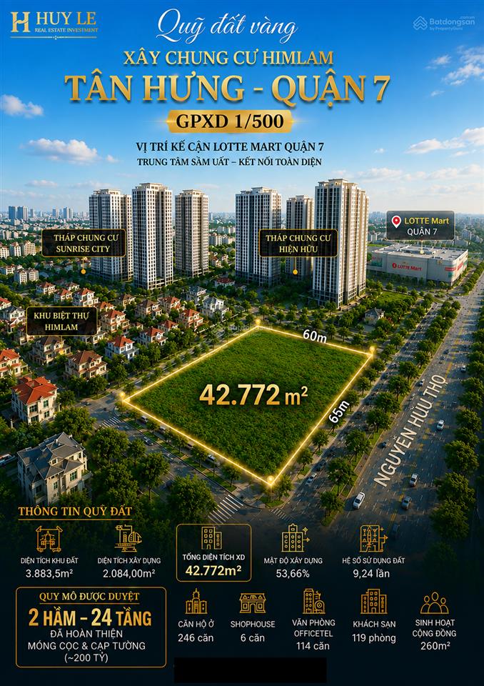 3883m2 đất build chung cư himlam quận 7  2 hầm 24 tầng (duyệt 1/500)