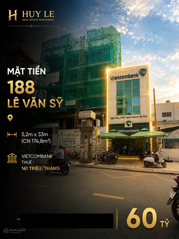 [5,2 x 33 = 174,8] mặt tiền 188b lê văn sỹ (nhà vietcombank)