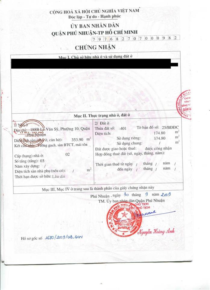[5,2 x 33 = 174,8] mặt tiền 188b lê văn sỹ (nhà vietcombank)