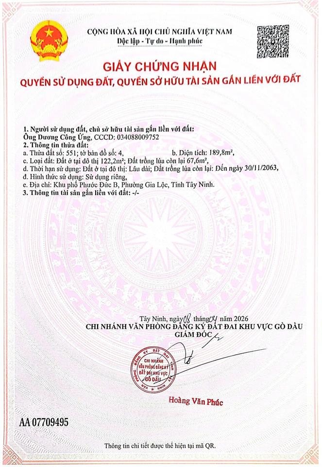 Bán đất cách kcn 100m, kcn phước đông, tây ninh, 5,65 x 39 dày full (odt) giá chỉ 1,15 tỷ