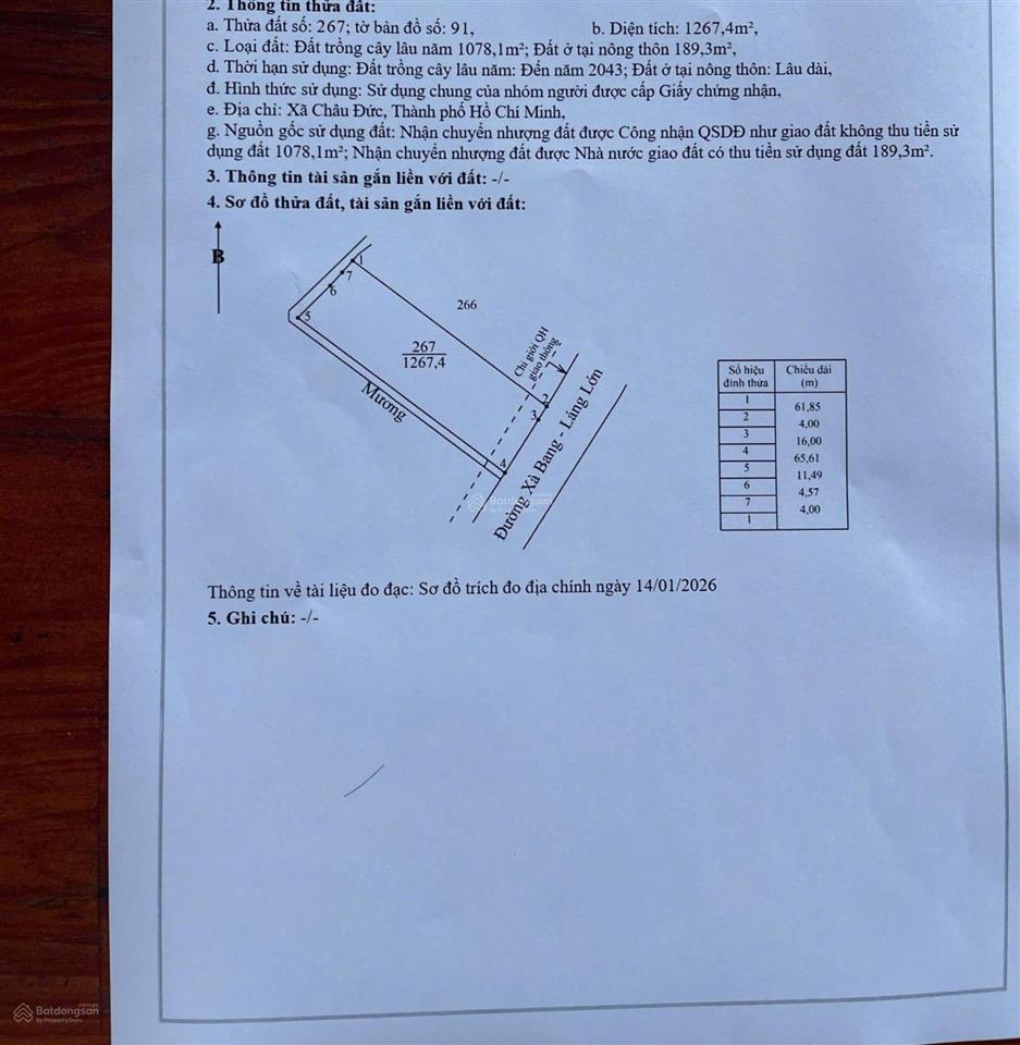 Bán đất ở láng lớn, 4 triệu / m2, 4439 m2, đất nền đẹp tại xã xà bang, huyện châu đức