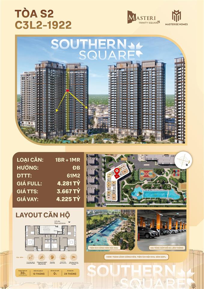 Căn hộ hàng hiệu hướng đông nam giá sapphire 54,5tr/m2 nổi bật tại masteri trinity  ocean park 2