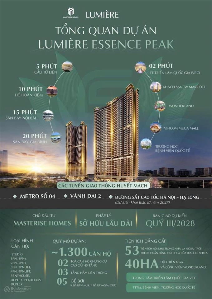 Bán căn hộ 2pn, 2wc, 60m2 tại lumière essence peak, đông hội, đông anh, 8 tỷ vnd