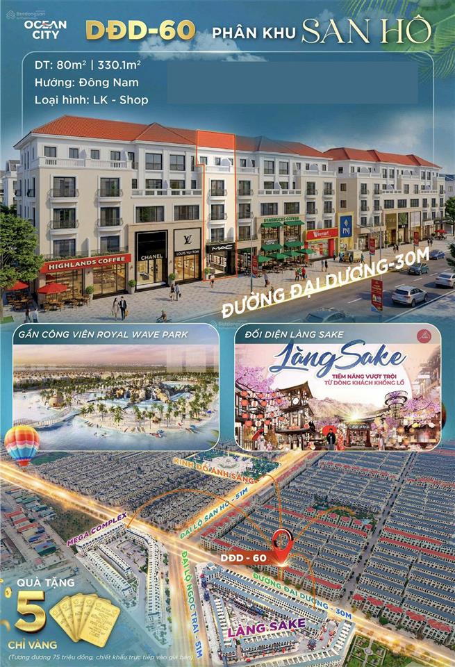 Bán căn shophouse 80m2, 13,4 tỷ hiếm hoi tại trục đường kinh doanh 30m vinhomes ocean park 2