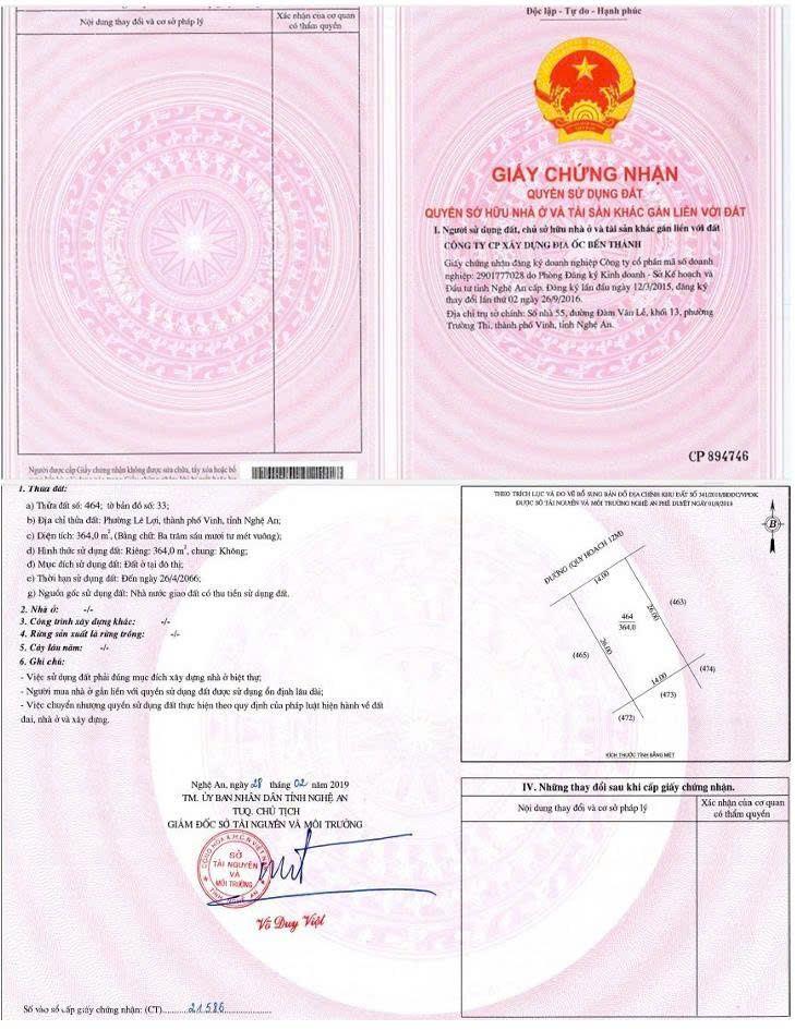 BÁN ĐẤT PHƯỜNG LÊ LỢI, TP.VINH - DT 121M2 VÀ 364M2 – SHR - GIÁ CHỈ TỪ 55TR/M2. LH:0903464999.