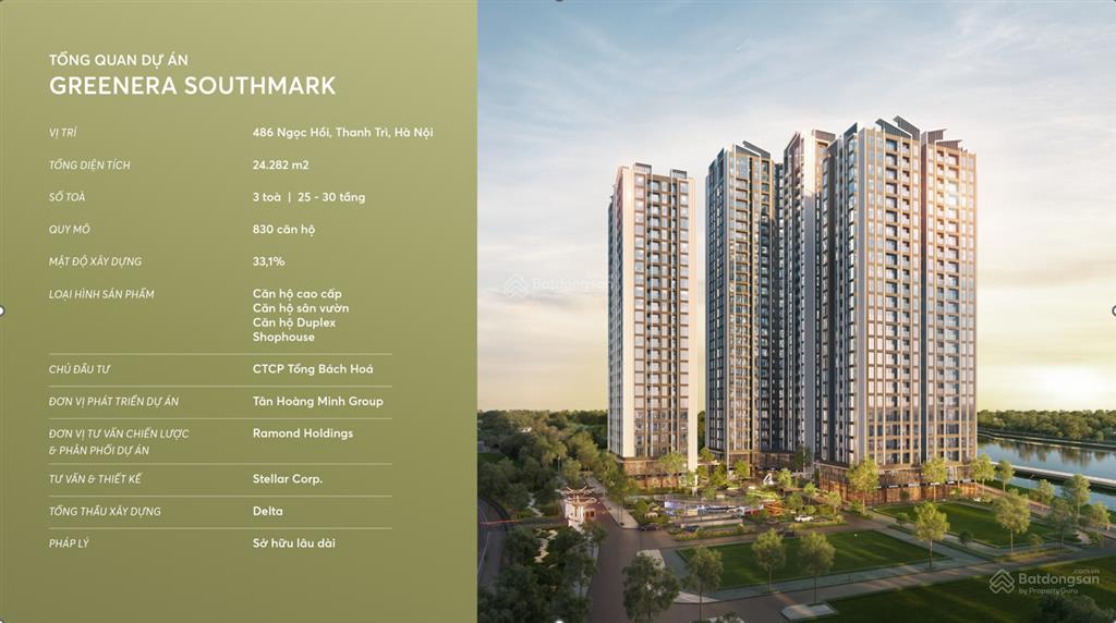 Greenera southmark sống xanh, sống khỏe mỗi ngày. căn hộ 3 phòng ngủ dual key giá chỉ 78tr/m2