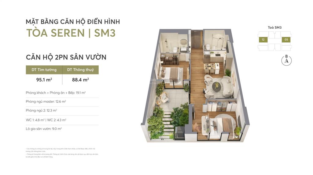 Greenera southmark sống xanh, sống khỏe mỗi ngày. căn hộ 3 phòng ngủ dual key giá chỉ 78tr/m2