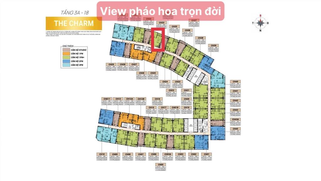 Căn ch33 tòa the charm giá chỉ 4tỷ7  view pháo hoa đảo 2 trọn đời