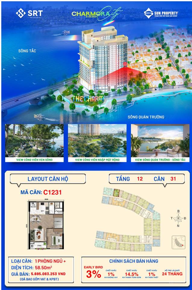 Duy nhất căn the charm view pháo hoa siêu đẹp tại sun nha trang