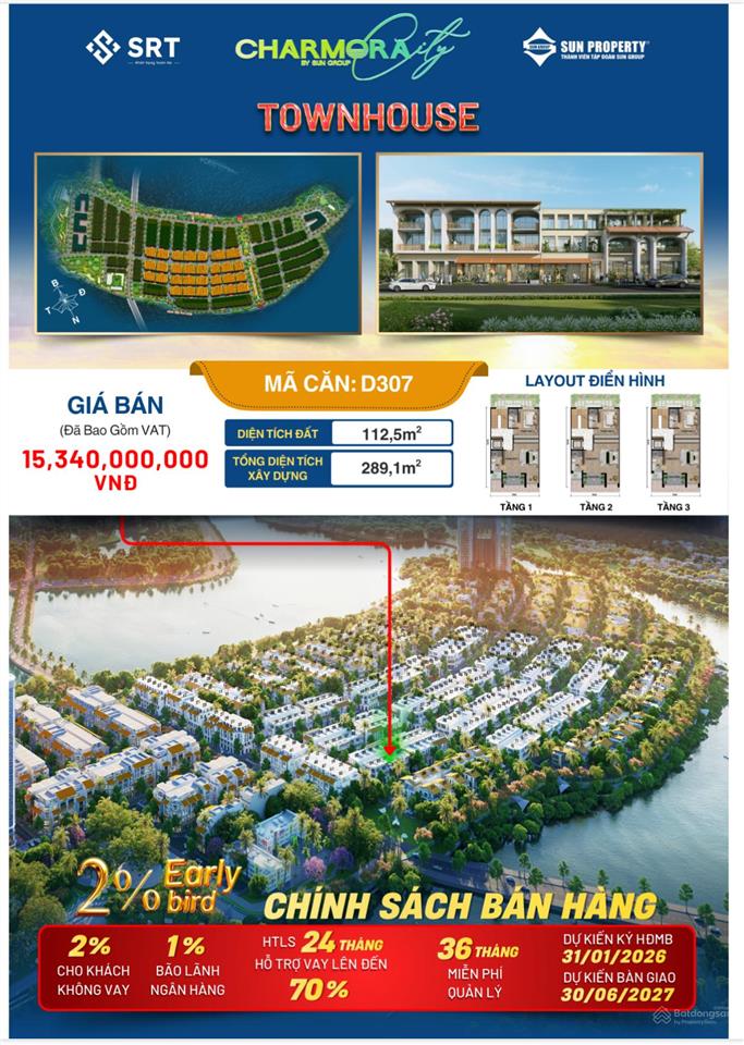 Nhà phố 3 tầng d307 ngang 7,5m kđt ven sông charmora city nha trang