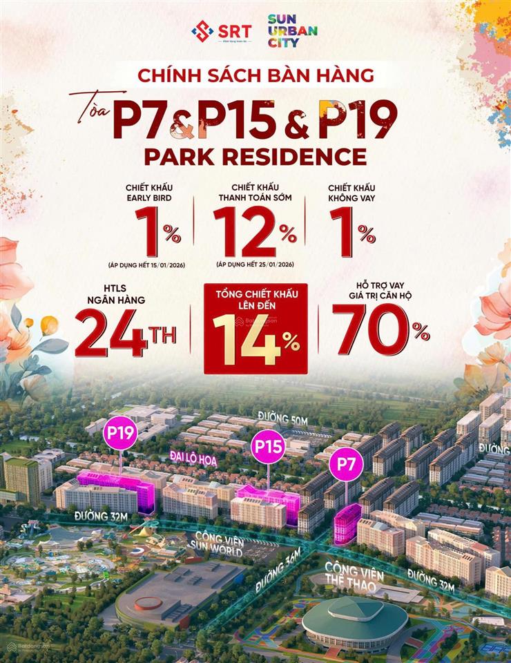 Bán studio+ 30m² dt sử dụng 45m2 tòa p19, hướng nam, view đại lộ hoa, giá 1,2 tỷ