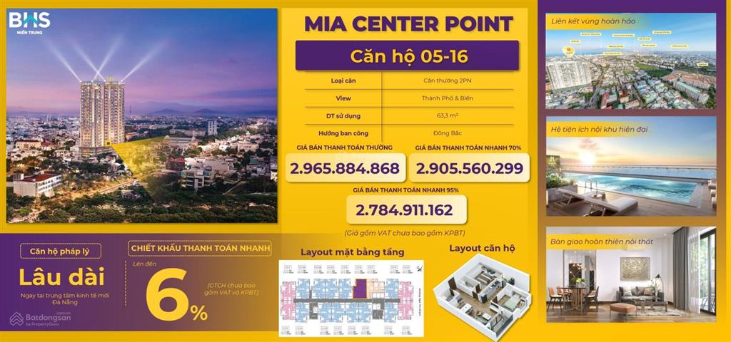 Bán căn hộ chung cư mia center point, giá cực chất, 2,966 tỷ, 63,3m2 ở đà nẵng