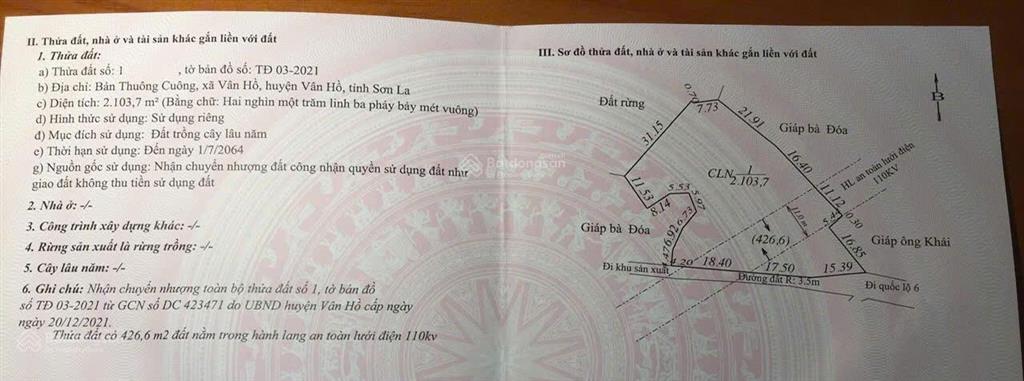 Chính chủ bán nhanh mảnh đất gần mộc châu