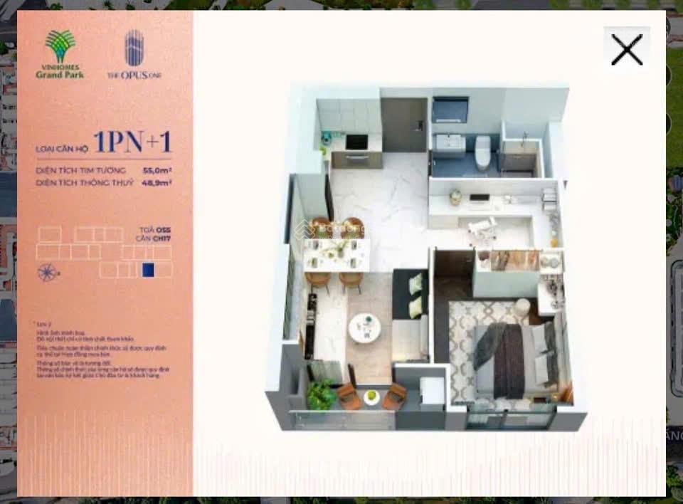 Shock, cần bán nhanh 60m2/1pn + opus one/tòa os2  chỉ 4,130 tỷ, giá quá sock  0935 448 ***