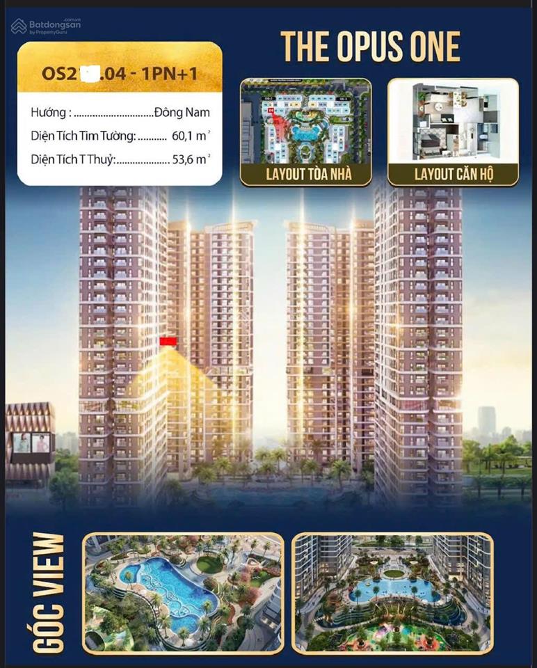 Hot, cần bán nhanh căn 1pn+/os2/60m2 giá tốt  hướng đông nam chỉ 4.090 tỷ  0935 448 ***