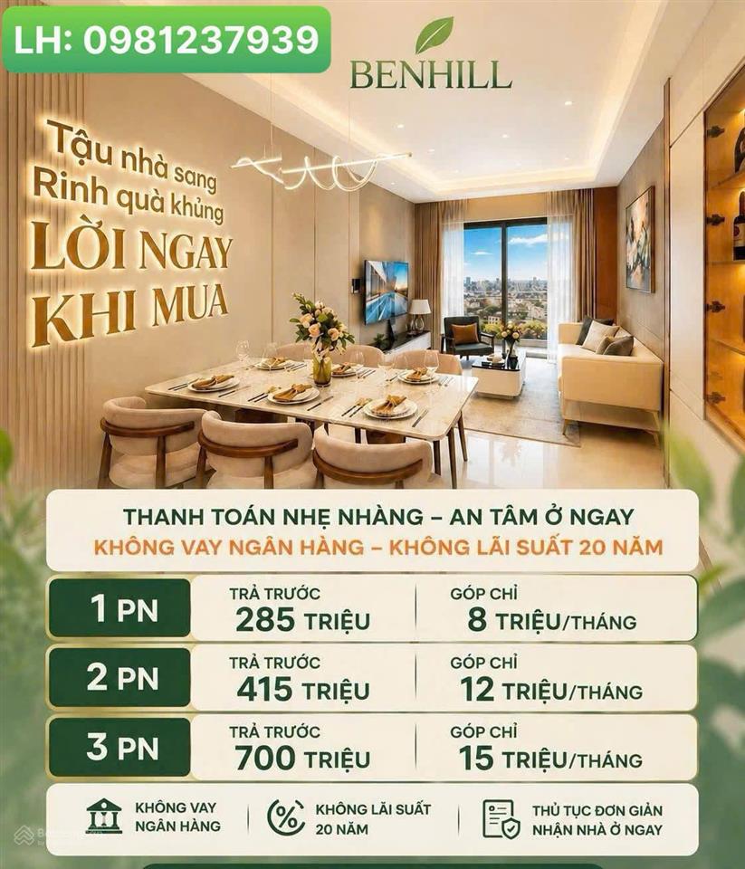 Chỉ cần 15% vốn ký hđmb, khoảng hơn 200tr, trả góp hàng tháng không lãi, nhận nhà ở ngay
