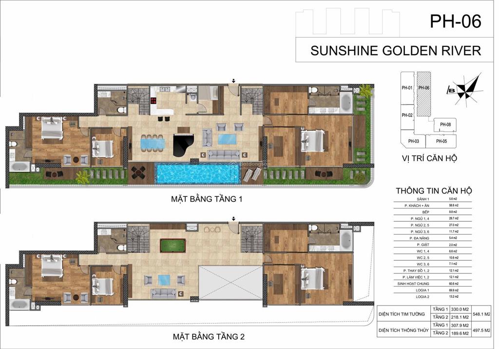 Bán căn penthouse sunshine golden river. view hồ tây, ciputra. dt 494m2  6pn  nội thất xịn