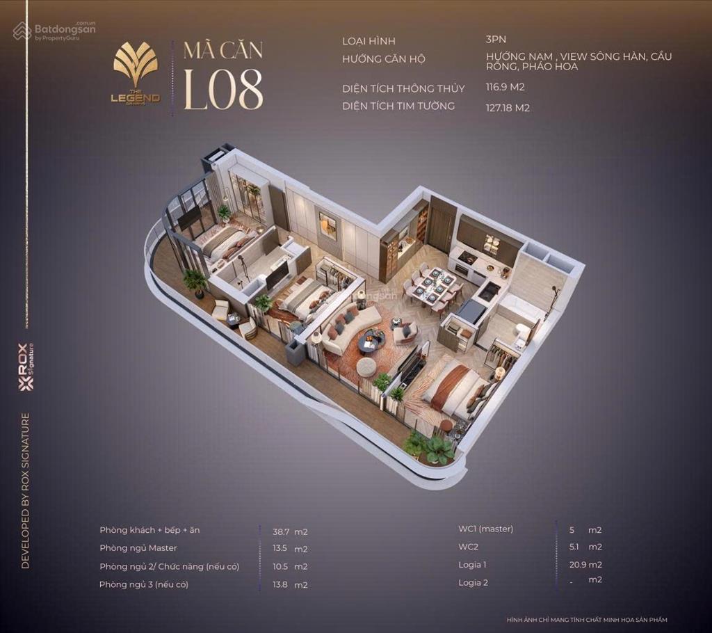 Căn hộ cao cấp nhất đà nẵng 109m2 the legend city 3 phòng ngủ bên sông hàn. quà tặng 800tr