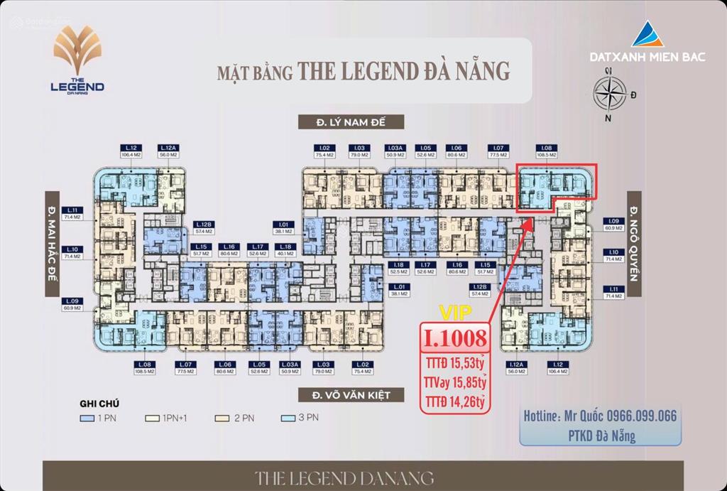 Căn hộ cao cấp nhất đà nẵng 109m2 the legend city 3 phòng ngủ bên sông hàn. quà tặng 800tr