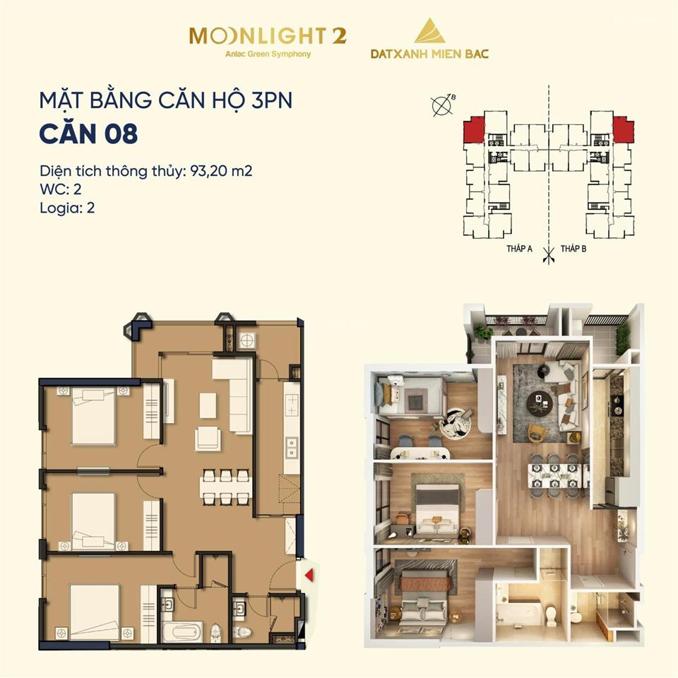 Hơn 6 tỷ căn hộ 93m2 view xanh thoáng tây hà nội, chỉ có tại moonlight 2