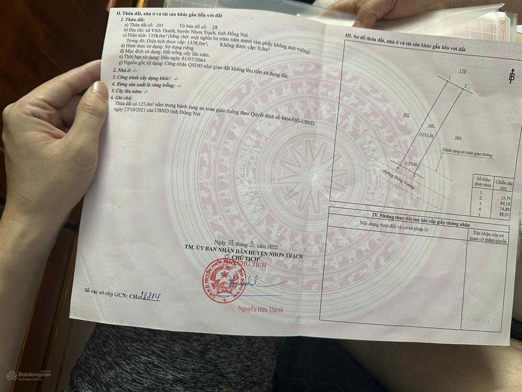 Bán đất mặt tiền vĩnh thanh, nhơn trạch gần sân bay long thành