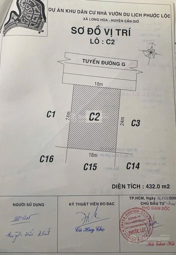 Bán nền biệt thự 432m2 trục đường lớn kdc nhà vườn phước lộc  cần giờ giá chỉ 27tr/m2