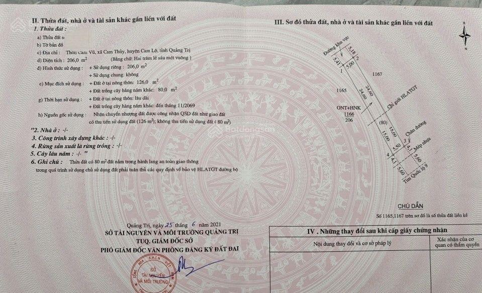 Bán đất mặt đường quốc lộ 9, đường dt71, gần bệnh viện quân y, 206m2, hiếu giang, quảng trị