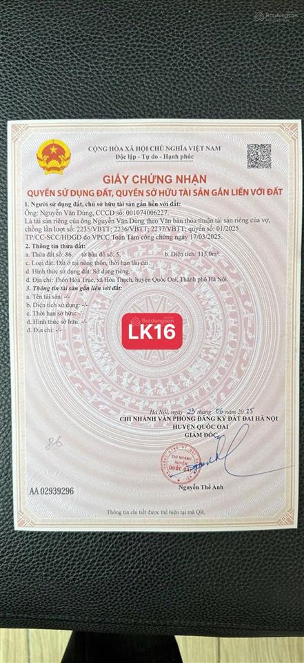 Bán rất gấp đất phú cát hoà lạc 115m2 full thổ cư chỉ 2 tỷ 0977 514 ***