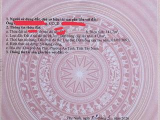 Bán đất 141m2 tại chợ suối sâu gần kcn linh trung 3, sổ hồng riêng giá 450 triệu ( có 94m2 thổ cư )