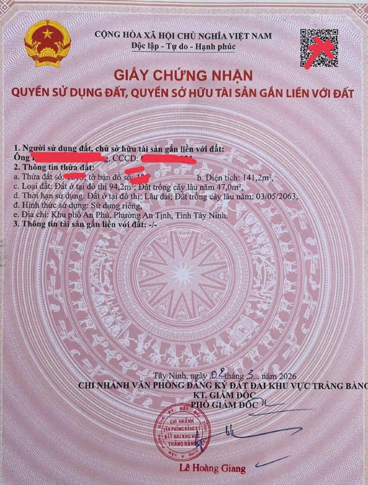 Bán đất 141m2 tại chợ suối sâu, gần kcn linh trung 3, sổ hồng riêng, giá 450 triệu (có 94m2 thổ cư)